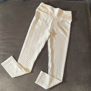 White Textured Butt Lift Leggings High Waisted Ankle Length Yoga Pants XL NEW